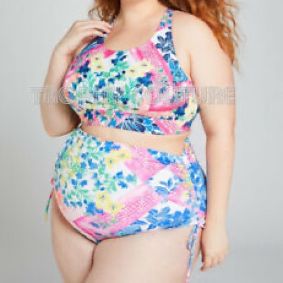 NWT Cacique Size 20 No Wire Patchwork Bikini Swim Top - Picture 2 of 6
